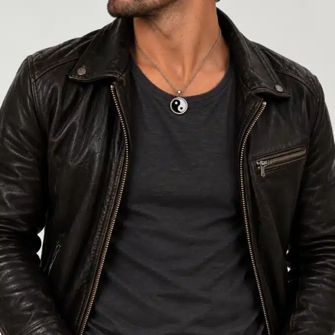 N3068a Collier homme pendentif yin yang Acier inoxydable - Bijoux colliers hommes en ligne Ninanina