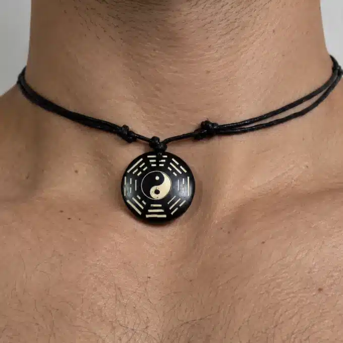 N3072 Collier homme pendentif yin yang cordon coton ciré - Bijoux colliers hommes en ligne Ninanina
