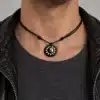 N3072a Collier homme pendentif yin yang cordon coton ciré - Bijoux colliers hommes en ligne Ninanina