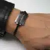 N3080 Bracelet lame de rasoir Acier inoxydable homme cordon cuir - Bijoux barcelets hommes en ligne Ninanina