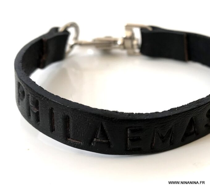 N3096 Bracelet pour homme personnalisé cuir et métal argent - Bijoux Bracelets en ligne Ninanina