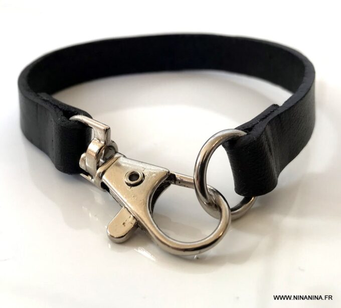 N3096a Bracelet pour homme personnalisé cuir et métal argent - Bijoux Bracelets en ligne Ninanina