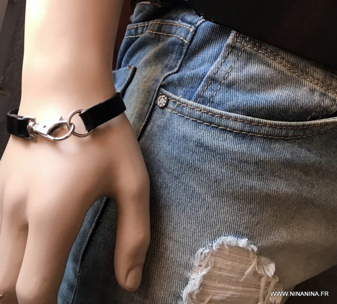 N3096e Bracelet pour homme personnalisé cuir et métal argent - Bijoux Bracelets en ligne Ninanina