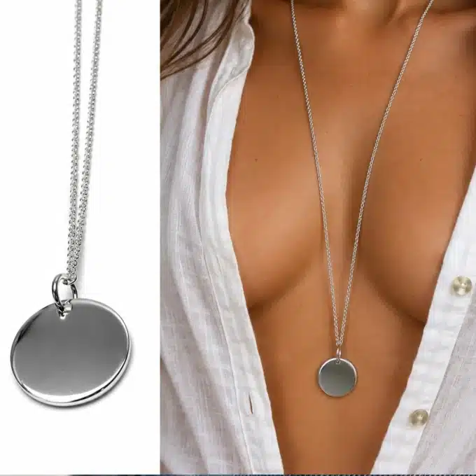 N3104 Sautoir medaille Ronde Argent plaqué - Collier long femme - Bijoux colliers sautoirs femmes en ligne Ninanina