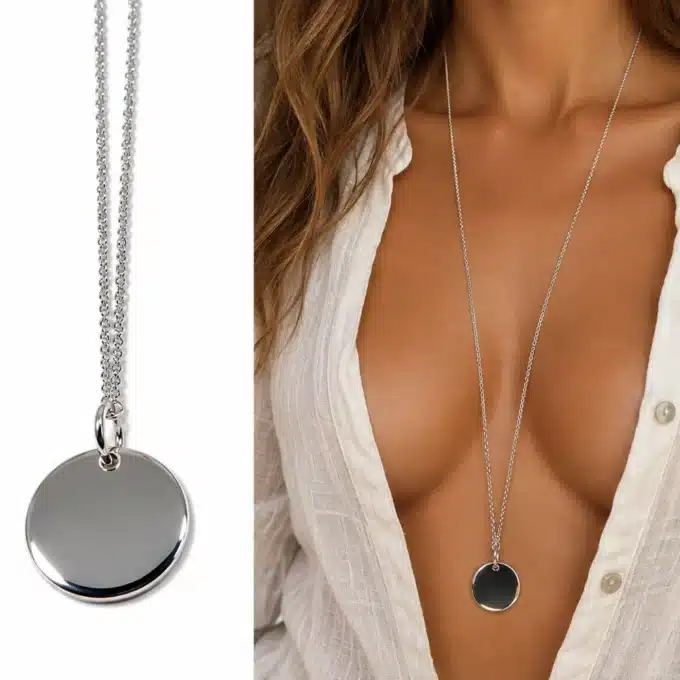 N3104c Sautoir medaille Ronde Argent plaqué - Collier long femme - Bijoux colliers sautoirs femmes en ligne Ninanina