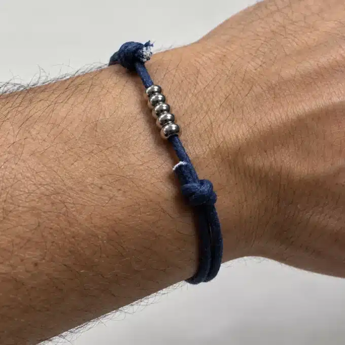 N3120 Bracelet homme perles plates Acier inoxydable argenté cordon - Bijoux bracelets hommes en ligne Ninanina