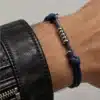 N3120a Bracelet homme perles plates Acier inoxydable argenté cordon - Bijoux bracelets hommes en ligne Ninanina