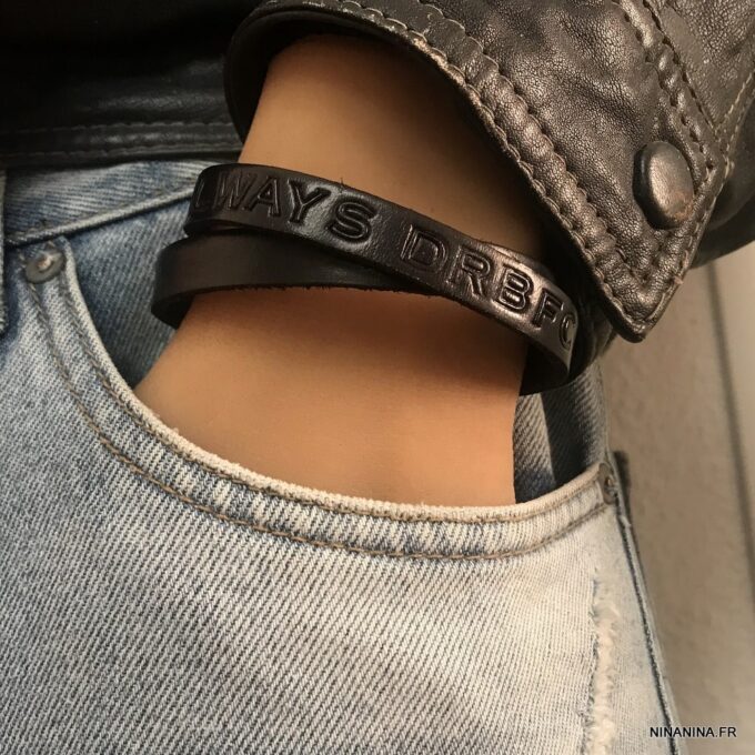 N3123a Bracelet cuir personnalisé noir 2 tours homme - Bijoux Bracelets personnalisés en ligne Ninanina