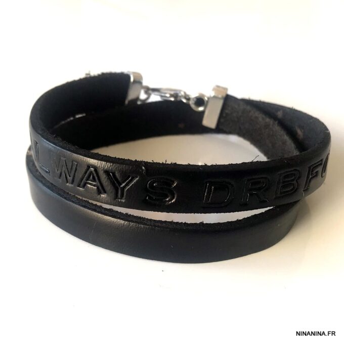 N3123d Bracelet cuir personnalisé noir 2 tours homme - Bijoux Bracelets personnalisés en ligne Ninanina