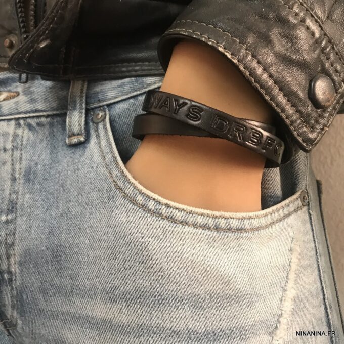 N3123e Bracelet cuir personnalisé noir 2 tours homme - Bijoux Bracelets personnalisés en ligne Ninanina