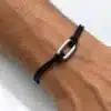 N3126A Bracelet Homme Anneau Ovale Acier Inoxydable cordon cuir - Bijoux bracelets hommes en ligne