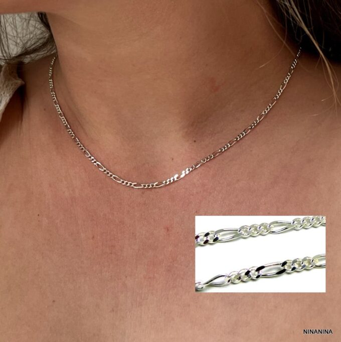 N3160 Chaine Argent Femme Fine Maille Figaro 2,5mm - Bijoux Colliers Chaines en ligne Ninanina