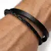 N3161 Bracelet original cordon cuir noir fermoir Acier argenté- Bijoux bracelets hommes en ligne Ninanina