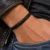 N3175 Bracelet homme cuir tressé fermoir argent 925 massif - Bijoux bracelets hommes en ligne Ninanina