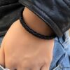 N3175e Bracelet homme cuir tressé argent 925 massif - Bijoux Bracelets en ligne Ninanina
