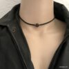 N3177b Collier homme cordon cuir acier perle noire - Bijoux Colliers en ligne Ninanina
