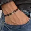 N3178 Bracelet homme cordon cuir anneau ovale plaqué Argent - Bijoux braceloets hommes en ligne Ninanina
