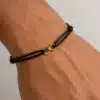 N3188b Bracelet infini plaqué or sur Argent 925 massif cordon cuir réglable - Bijoux bracelets hommes en ligne Ninanina