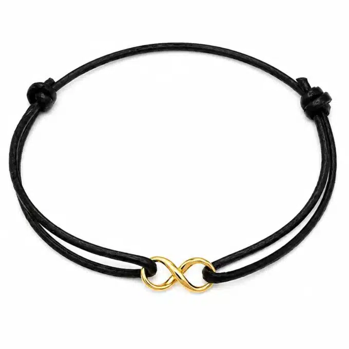 N3188c Bracelet infini plaqué or sur Argent 925 massif cordon cuir réglable - Bijoux bracelets hommes en ligne Ninanina
