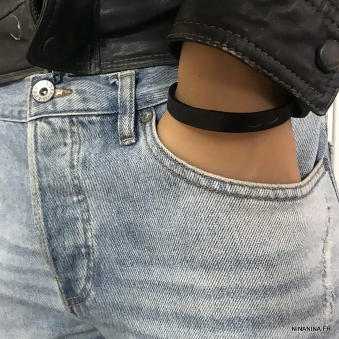 N3195b Bracelet cuir infini homme gravé signe infinity - Bijoux Bracelets en ligne Ninanina