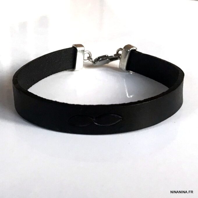 N3195c Bracelet cuir infini homme gravé signe infinity - Bijoux Bracelets en ligne Ninanina