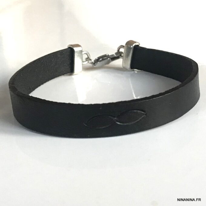 N3195e Bracelet cuir infini homme gravé signe infinity - Bijoux Bracelets en ligne Ninanina