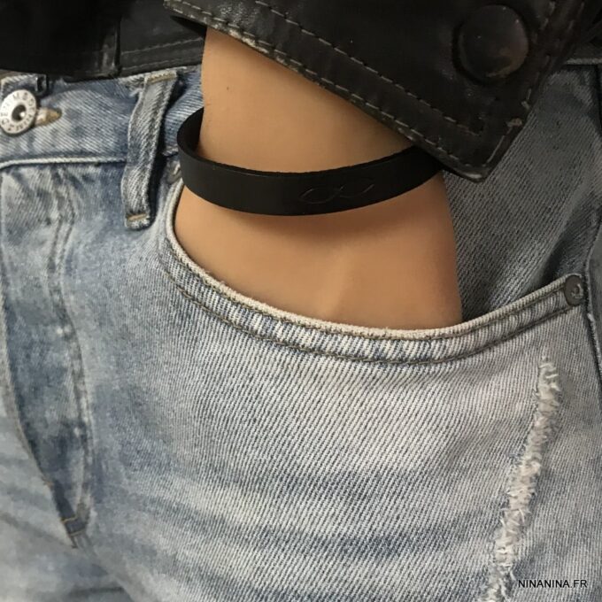 N3195f Bracelet cuir infini homme gravé signe infinity - Bijoux Bracelets en ligne Ninanina