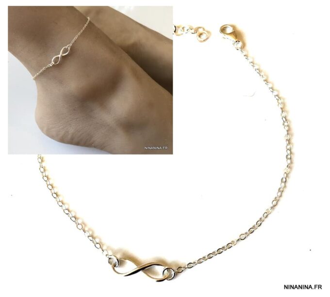N3196a Chaine de cheville infini pour femme Argent 925 massif - Bijoux de pied en ligne Ninanina