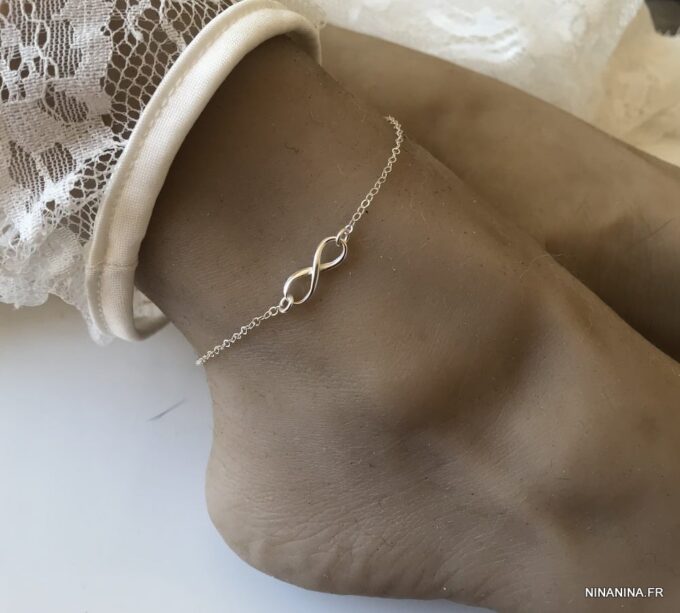 N3196e Chaine de cheville infini pour femme Argent 925 massif - Bijoux de pied en ligne Ninanina