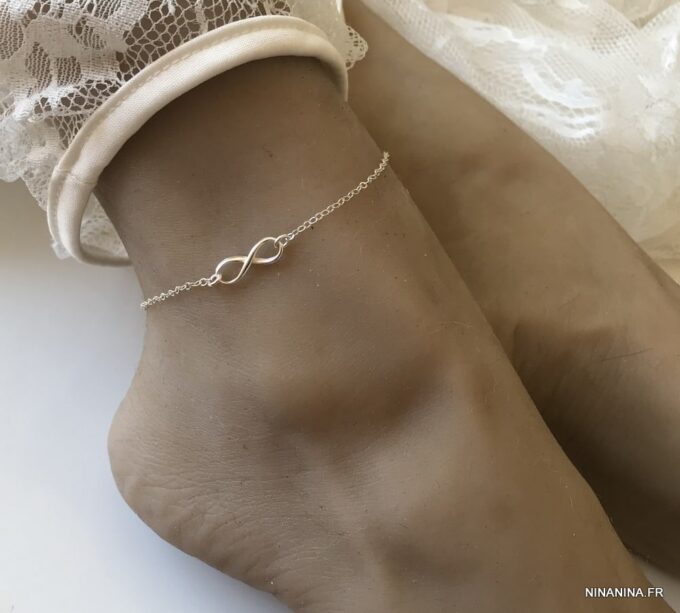 N3196f Chaine de cheville infini pour femme Argent 925 massif - Bijoux de pied en ligne Ninanina