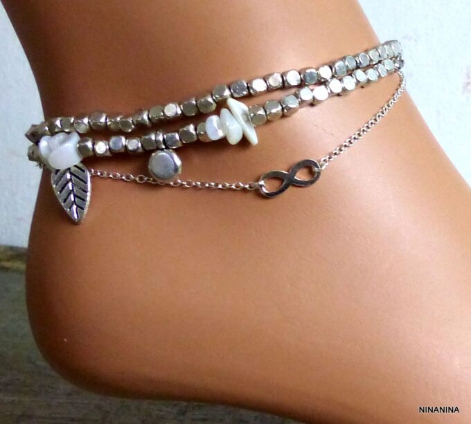 N3196terterb Chaine de cheville infini argent massif