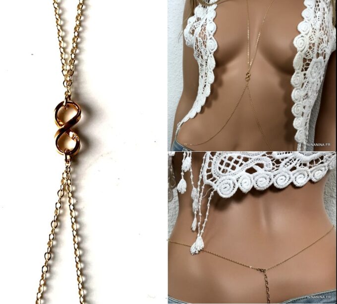 N3201c Chaine de corps Or Plaqué femme symbole Infini - Bijoux de corps en ligne Ninanina