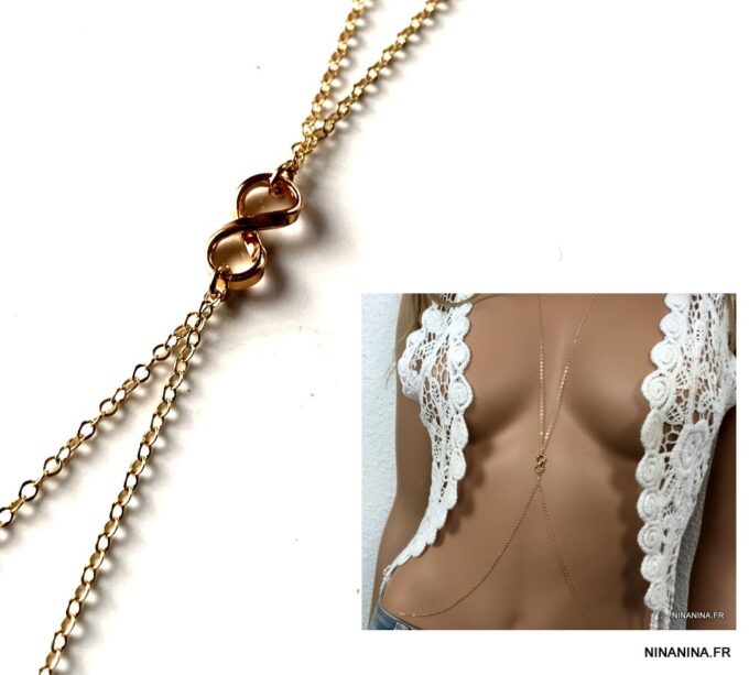 N3201e Chaine de corps Or Plaqué femme symbole Infini - Bijoux de corps en ligne Ninanina