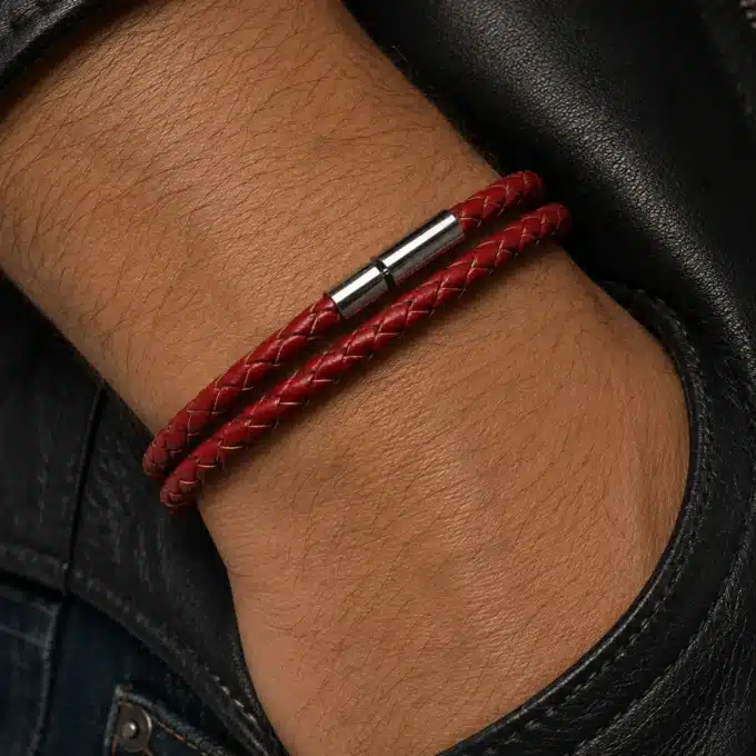 N3227 Bracelet Cordon Cuir tressé 2 tours et Fermoir Acier Inoxydable - Bijoux bracelets hommes en ligne Ninanina