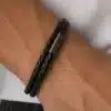 N3227a Bracelet Cordon Cuir tressé 2 tours et Fermoir Acier Inoxydable - Bijoux bracelets hommes en ligne Ninanina