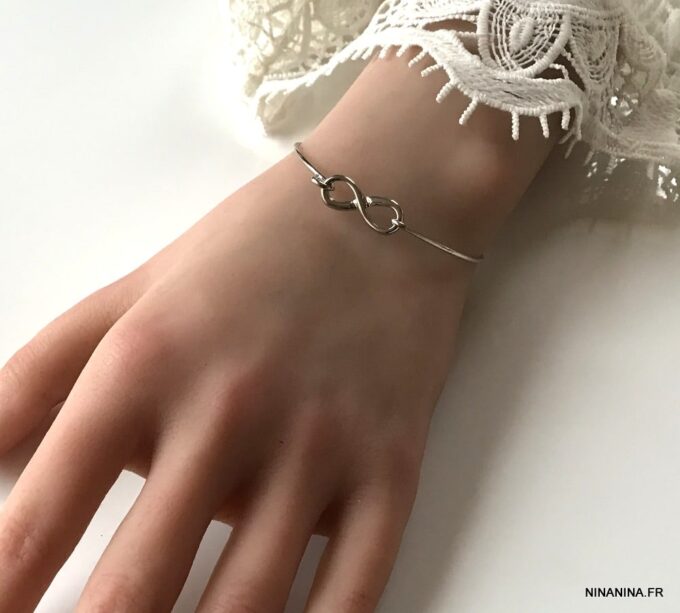 N3232 Jonc infini fin - bracelet d'esclave femme métal argent - Bijoux Bracelets en ligne Ninanina