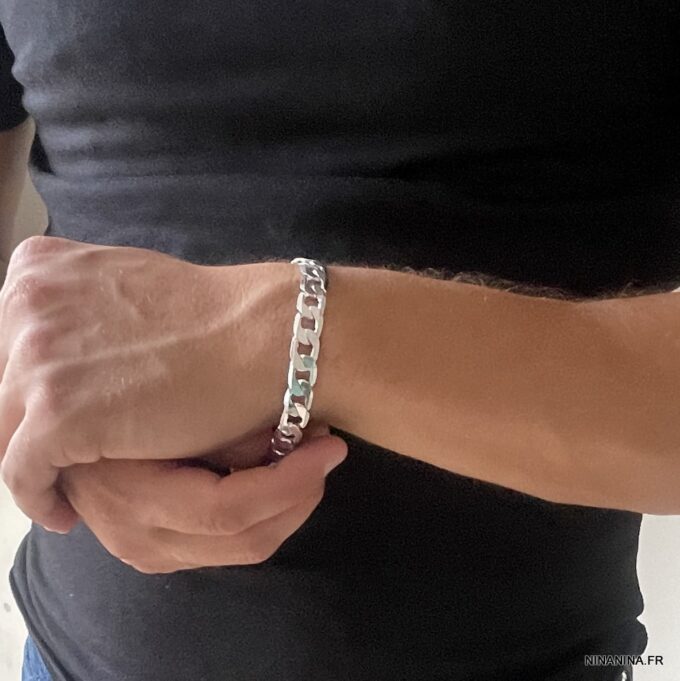 N3245 Bracelet homme maille gourmette plaqué Argent 10mm - Bijoux Bracelets en ligne Ninanina