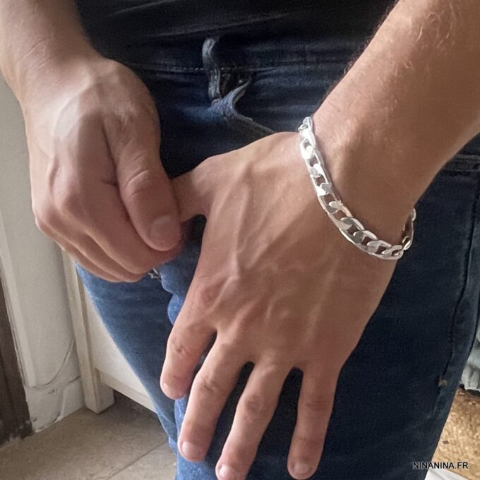 N3245b Bracelet homme maille gourmette plaqué Argent 10mm - Bijoux Bracelets en ligne Ninanina
