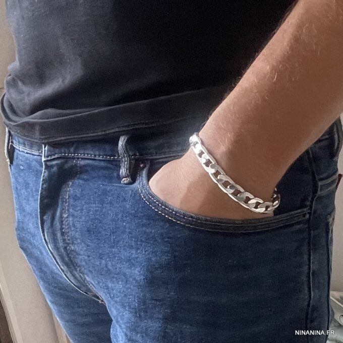 N3245c Bracelet homme maille gourmette plaqué Argent 10mm - Bijoux Bracelets en ligne Ninanina
