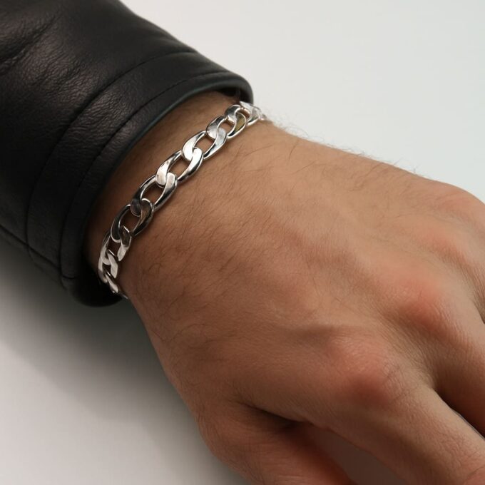 N3245X Bracelet homme maille gourmette plaqué Argent 10mm - Bijoux bracelets hommes en ligne Ninanina