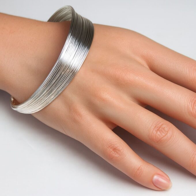 N3250 Bracelet Manchette Femme Plaqué Argent Multi Rangs – Bijou Rigide Élégant et Moderne - Bijoux Bracelets Manchettes en ligne Ninanina