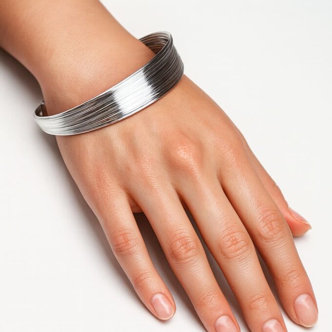 N3250a Bracelet Manchette Femme Plaqué Argent Multi Rangs – Bijou Rigide Élégant et Moderne - Bijoux Bracelets Manchettes en ligne Ninanina