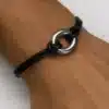 N3255 Bracelet homme anneau ovale Acier inoxydable cordon cuir réglable - Bijoux Bracelets hommesen ligne Ninanina
