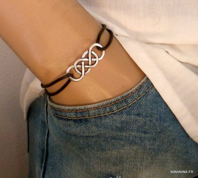 N3264 Bracelet cordon cuir infini double - Bijoux Bracelets en ligne Ninanina