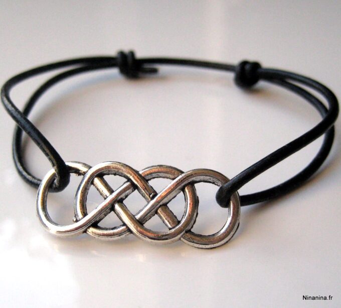 N3264 bracelet infini double cuir et acier inoxydable