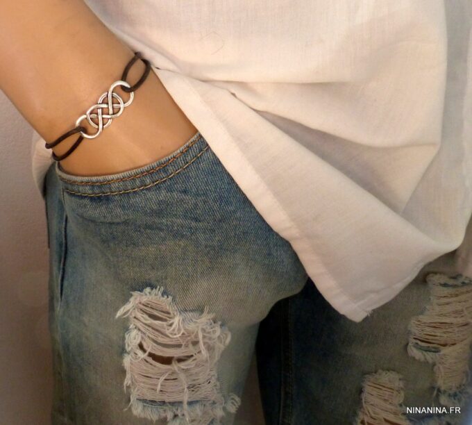 N3264b Bracelet cordon cuir infini double - Bijoux Bracelets en ligne Ninanina
