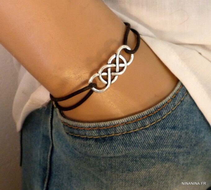 N3264c Bracelet cordon cuir infini double - Bijoux Bracelets en ligne Ninanina