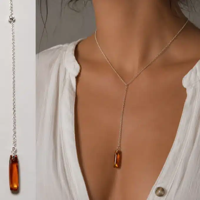 N3276 Collier Swarovski pendentif colonne cristal orange et Argent 925 - Bijoux colliers femmes en ligne Ninanina