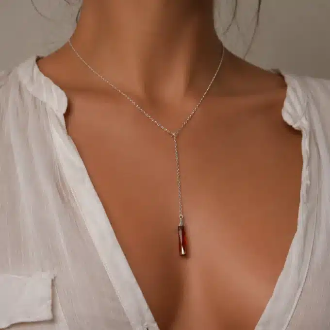 N3276a Collier Swarovski pendentif colonne cristal orange et Argent 925 - Bijoux colliers femmes en ligne Ninanina