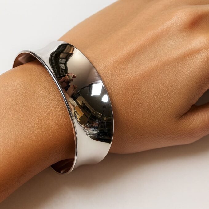 N3278a Bracelet Manchette Large Unisexe en Argent Plaqué – Bijou Élégant 22 mm - Bijoux Bracelets manchettes homme et femme en ligne Ninanina